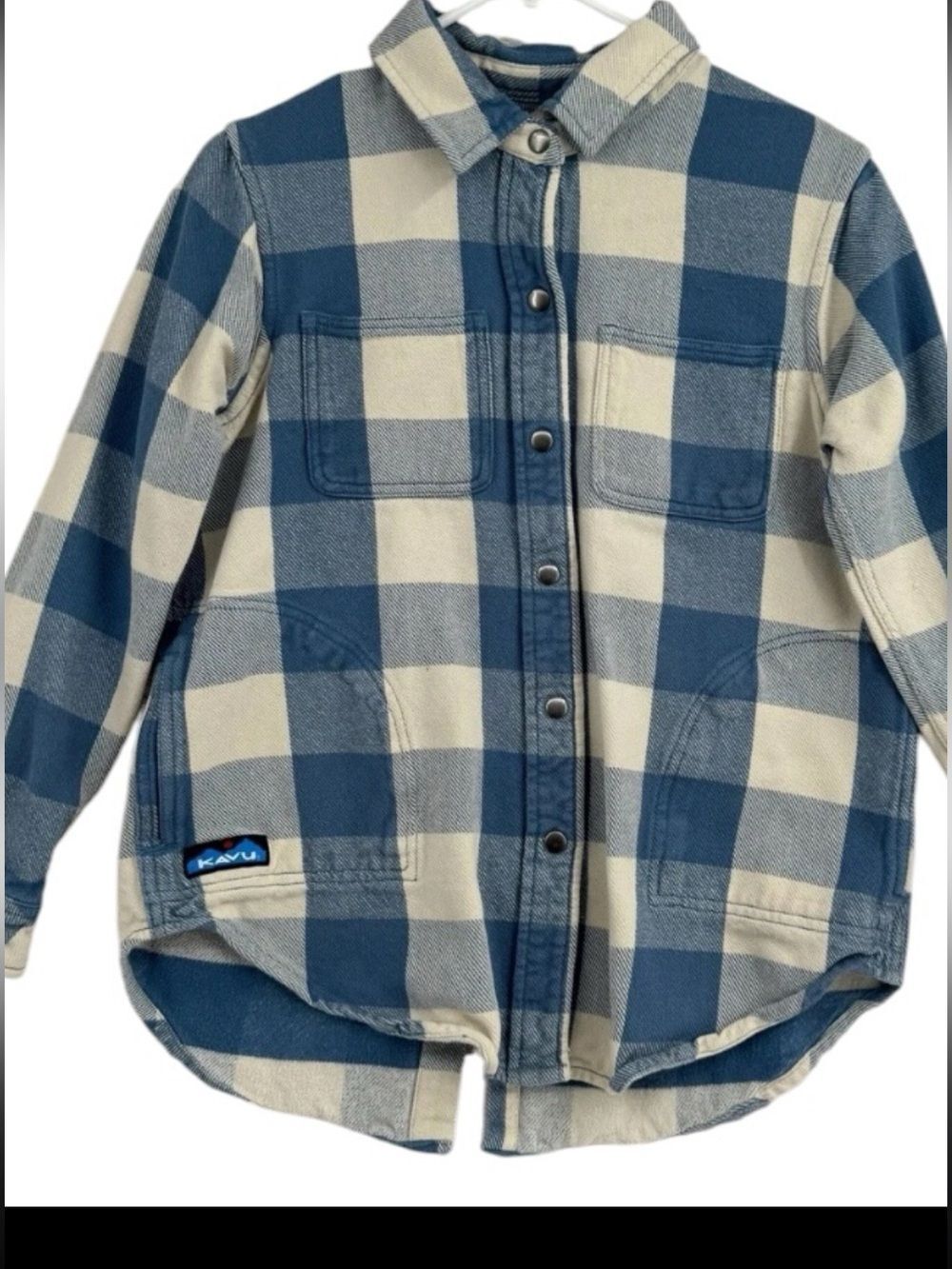 Kavu Blue & Cream Plaid Kids Button-Front Shirt Jacket xl new without tags